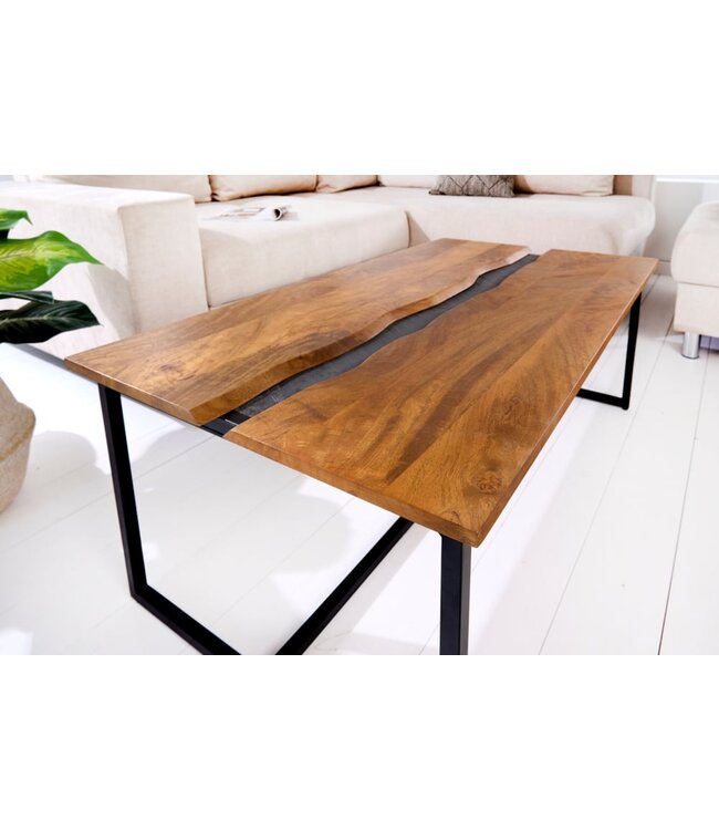 Invicta Interior Massieve salontafel AMAZONAS 110 cm mangohout metaal zwarte boomrand honingafwerking - 42183
