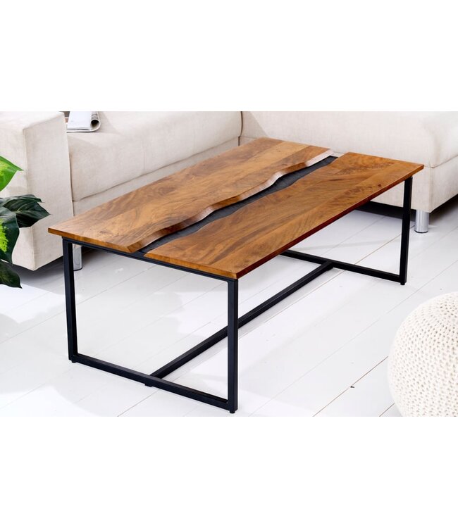 Invicta Interior Massieve salontafel AMAZONAS 110 cm mangohout metaal zwarte boomrand honingafwerking - 42183