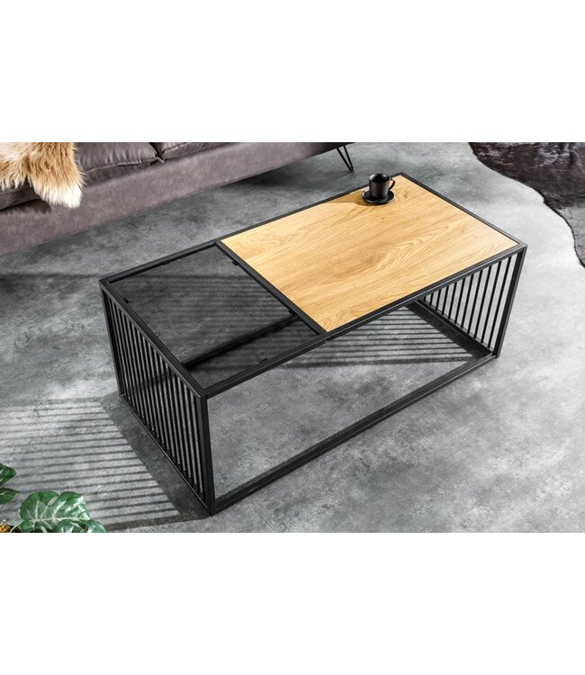 Invicta Interior Design salontafel ARCHITECTURE 100cm zwart wild eiken gerookt glas metaal - 43002