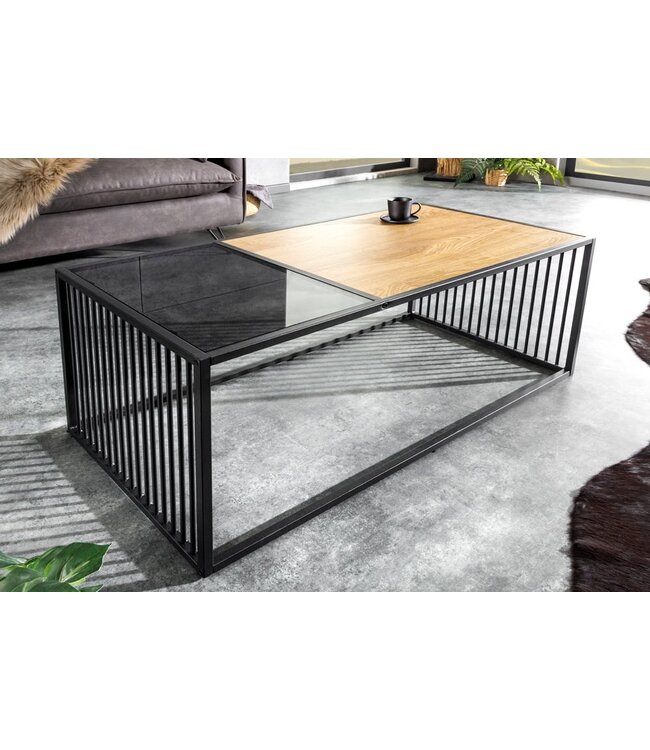 Invicta Interior Design salontafel ARCHITECTURE 100cm zwart wild eiken gerookt glas metaal - 43002