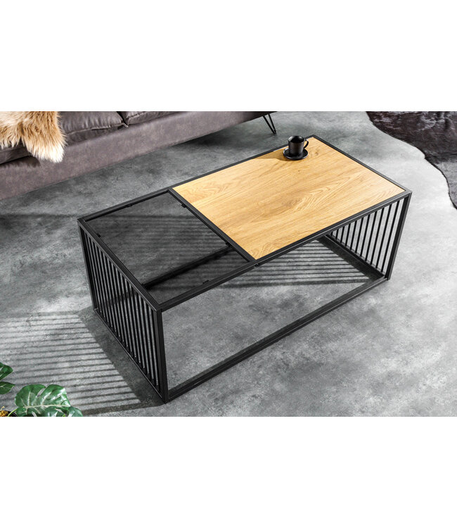 Invicta Interior Design salontafel ARCHITECTURE 100cm zwart wild eiken gerookt glas metaal - 43002