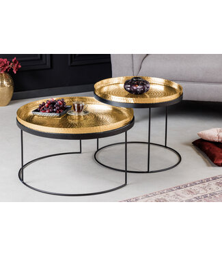 Invicta Interior Set van 2 ronde salontafels ELEMENTS Ø60cm goud zwart metalen dienblad tafel bijzettafel handgemaakt - 42730