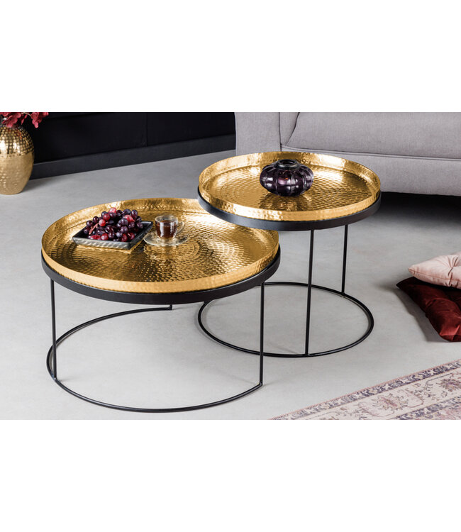 Invicta Interior Set van 2 ronde salontafels ELEMENTS ÃƒÆ’Ã‹Å“60cm goud zwart metalen dienblad tafel bijzettafel handgemaakt - 42730