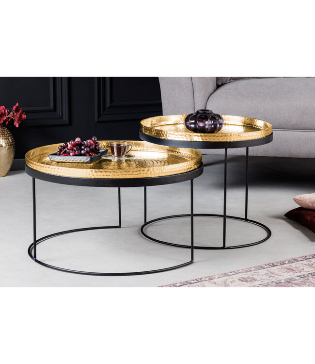 Invicta Interior Set van 2 ronde salontafels ELEMENTS ÃƒÆ’Ã‹Å“60cm goud zwart metalen dienblad tafel bijzettafel handgemaakt - 42730