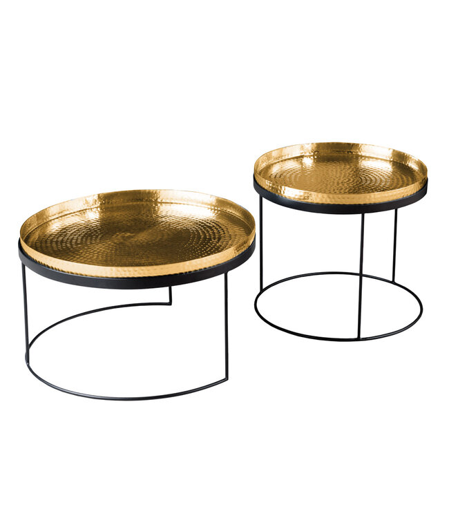 Invicta Interior Set van 2 ronde salontafels ELEMENTS ÃƒÆ’Ã‹Å“60cm goud zwart metalen dienblad tafel bijzettafel handgemaakt - 42730