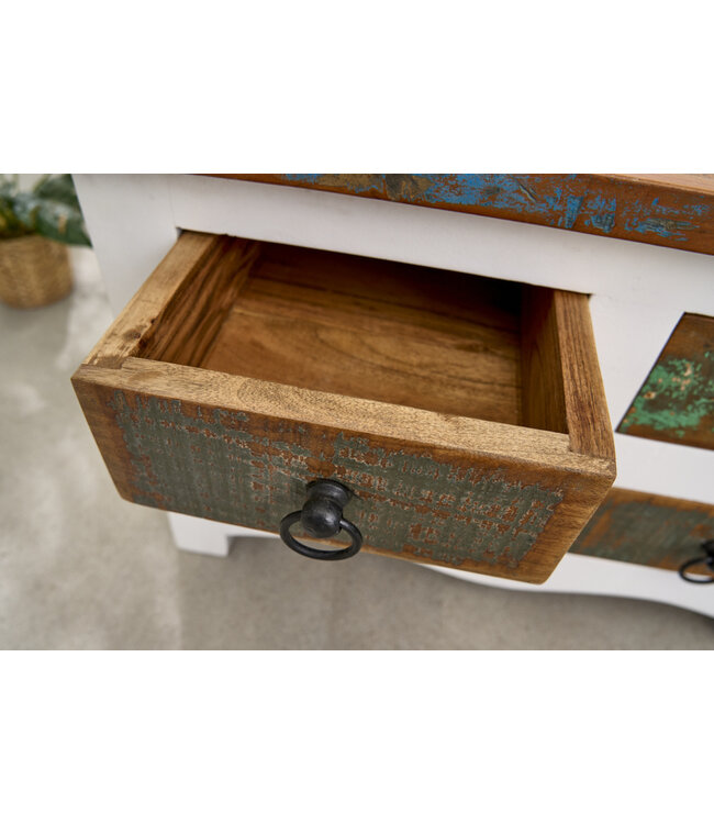 Invicta Interior Massieve salontafel JAKARTA 70cm mangowitte kleurrijke ladekast gemaakt van gerecycled vissersbotenhout met lades - 42149