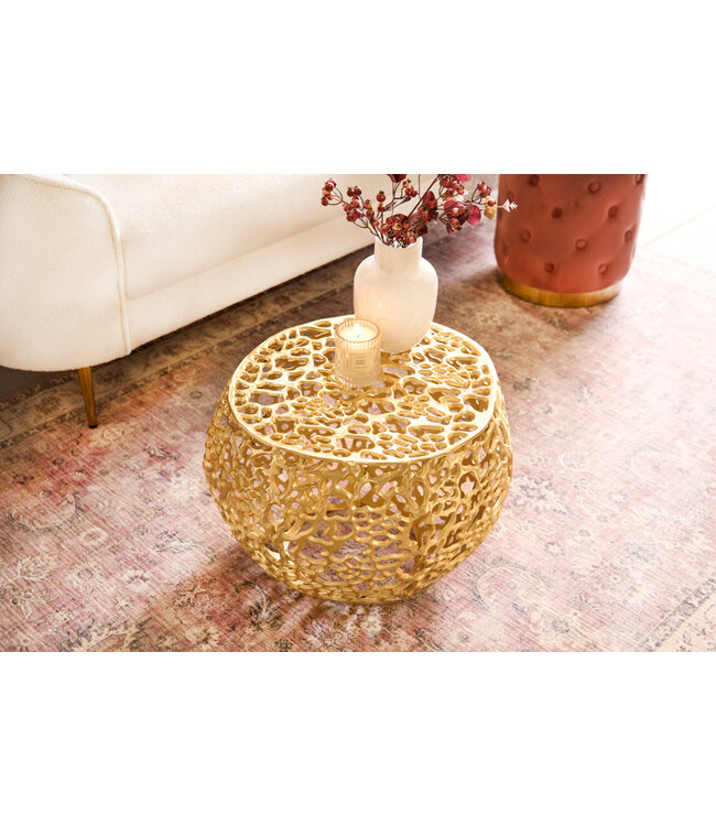 Invicta Interior Ronde salontafel ABSTRACT BLAD 50cm goudkleurig metaal filigraan handgemaakt vintage design - 43230