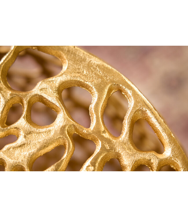 Invicta Interior Ronde salontafel ABSTRACT BLAD 50cm goudkleurig metaal filigraan handgemaakt vintage design - 43230