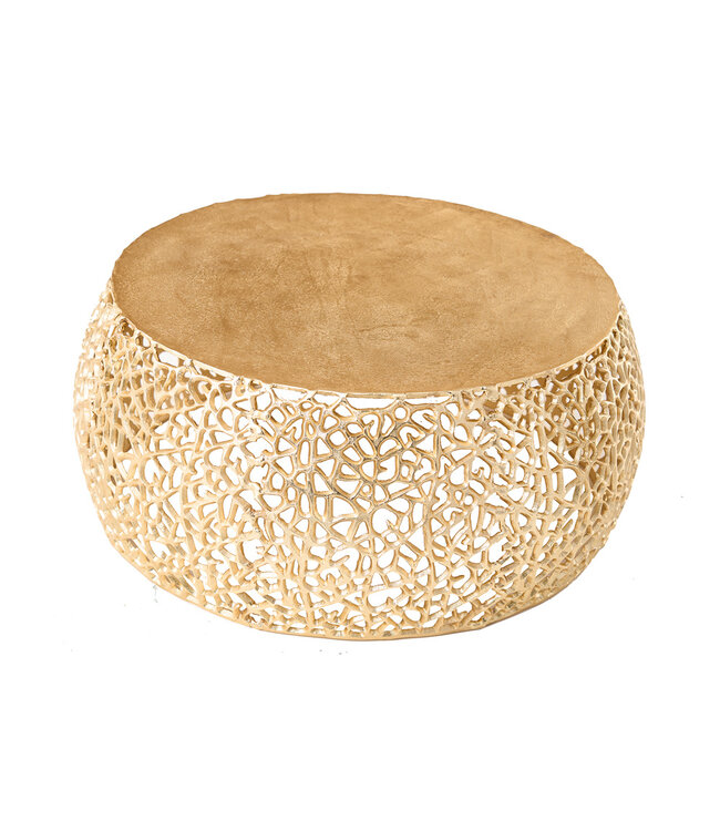 Invicta Interior Ronde salontafel ABSTRACT BLAD 75cm goudkleurig metaal filigraan handgemaakt vintage design - 43227