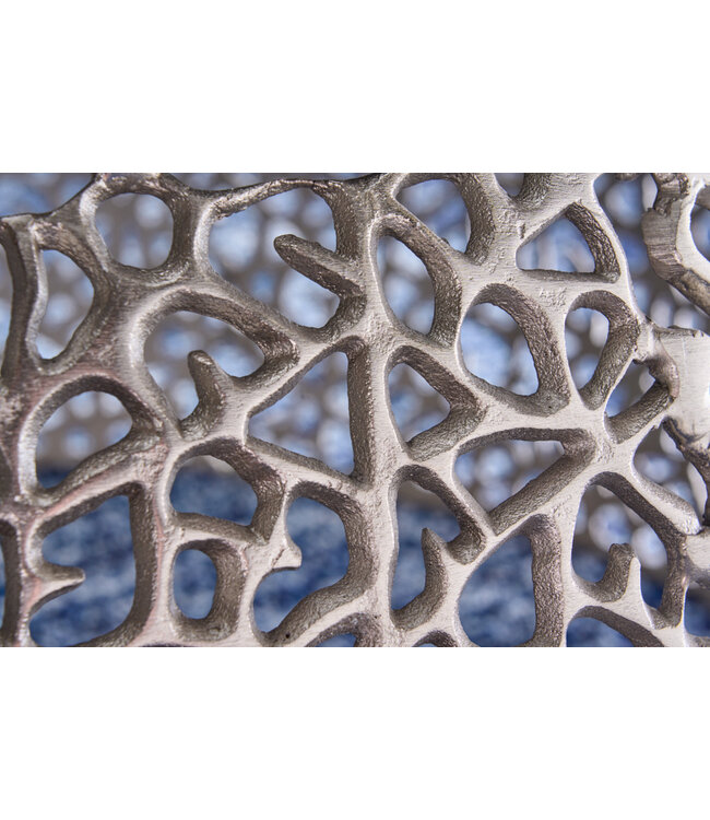 Invicta Interior Ronde salontafel ABSTRACT BLAD 75cm antiek zilver metaal filigraan handgemaakt - 43229