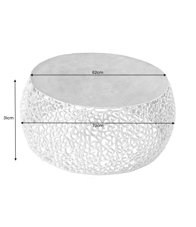 Invicta Interior Ronde salontafel ABSTRACT BLAD 75cm antiek zilver metaal filigraan handgemaakt - 43229