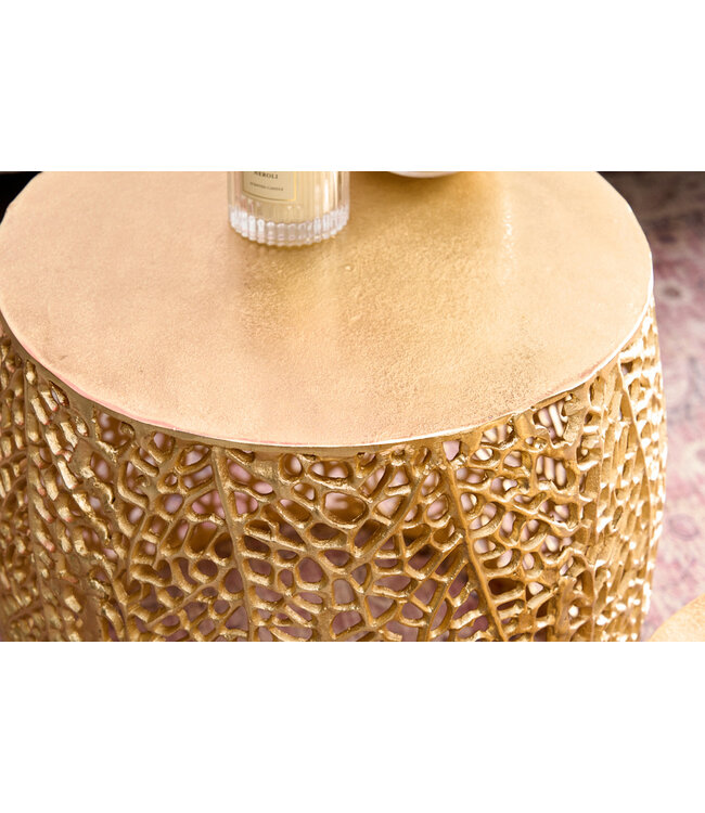 Invicta Interior Set van 2 filigrane design salontafels ABSTRACT LEAF goud handgemaakt metaal rond - 43224