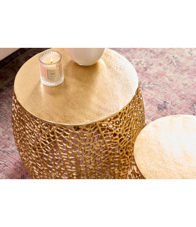 Invicta Interior Set van 2 filigrane design salontafels ABSTRACT LEAF goud handgemaakt metaal rond - 43224