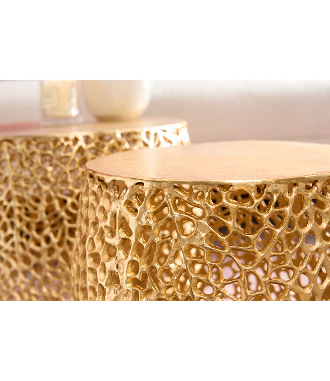 Invicta Interior Set van 2 filigrane design salontafels ABSTRACT LEAF goud handgemaakt metaal rond - 43224