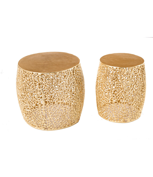 Invicta Interior Set van 2 filigrane design salontafels ABSTRACT LEAF goud handgemaakt metaal rond - 43224