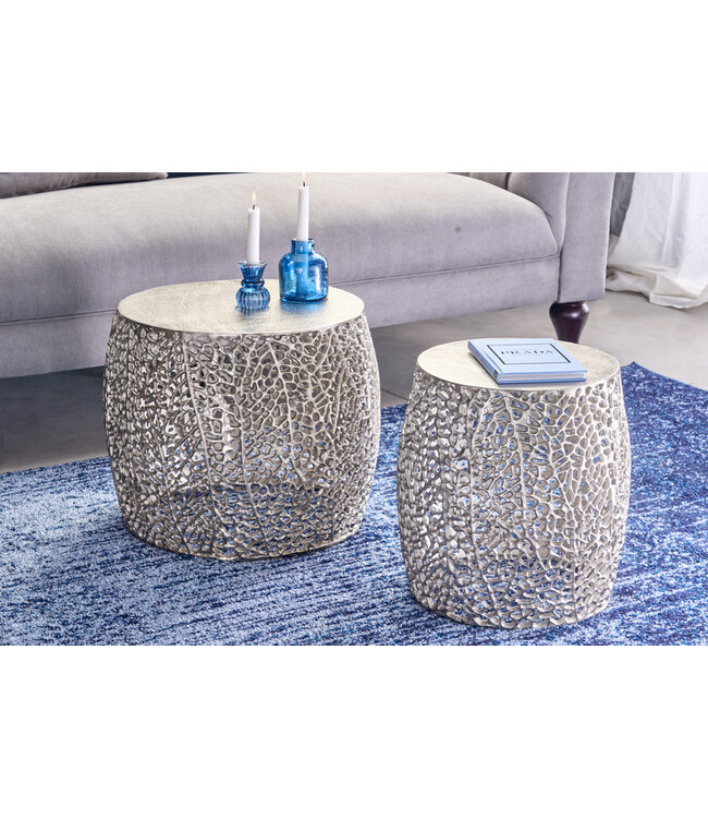 Invicta Interior Set van 2 filigrane design salontafels ABSTRACT LEAF antiek zilver handgemaakt rond - 43226