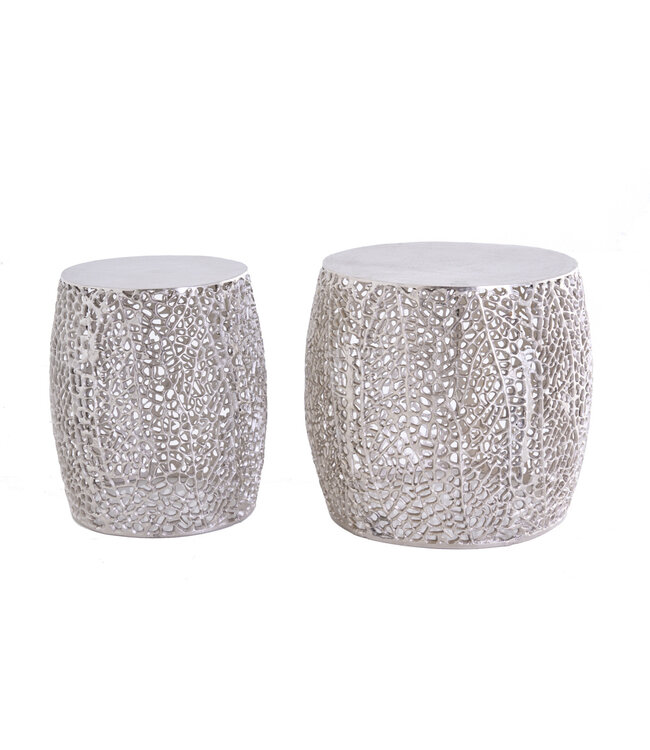 Invicta Interior Set van 2 filigrane design salontafels ABSTRACT LEAF antiek zilver handgemaakt rond - 43226
