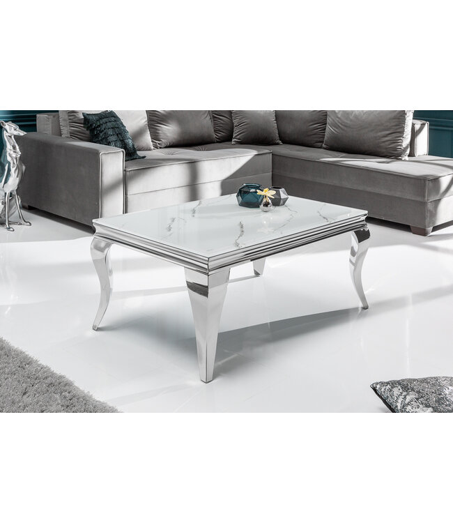 Invicta Interior Elegante salontafel MODERN BAROQUE 100cm glazen blad in marmerlook roestvrijstalen poten - 39998