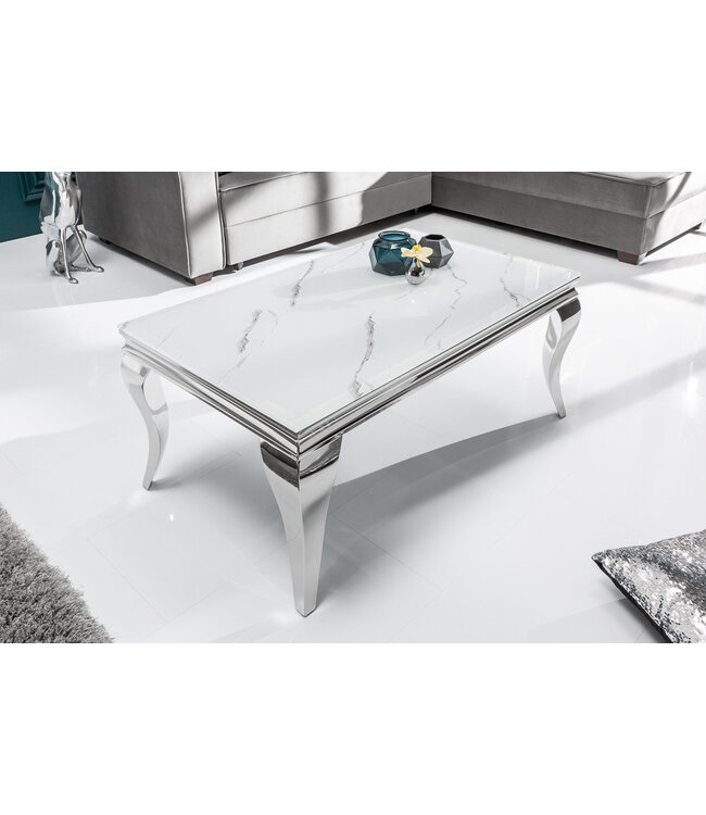 Invicta Interior Elegante salontafel MODERN BAROQUE 100cm glazen blad in marmerlook roestvrijstalen poten - 39998
