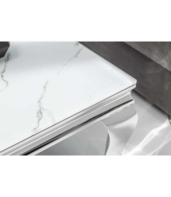 Invicta Interior Elegante salontafel MODERN BAROQUE 100cm glazen blad in marmerlook roestvrijstalen poten - 39998