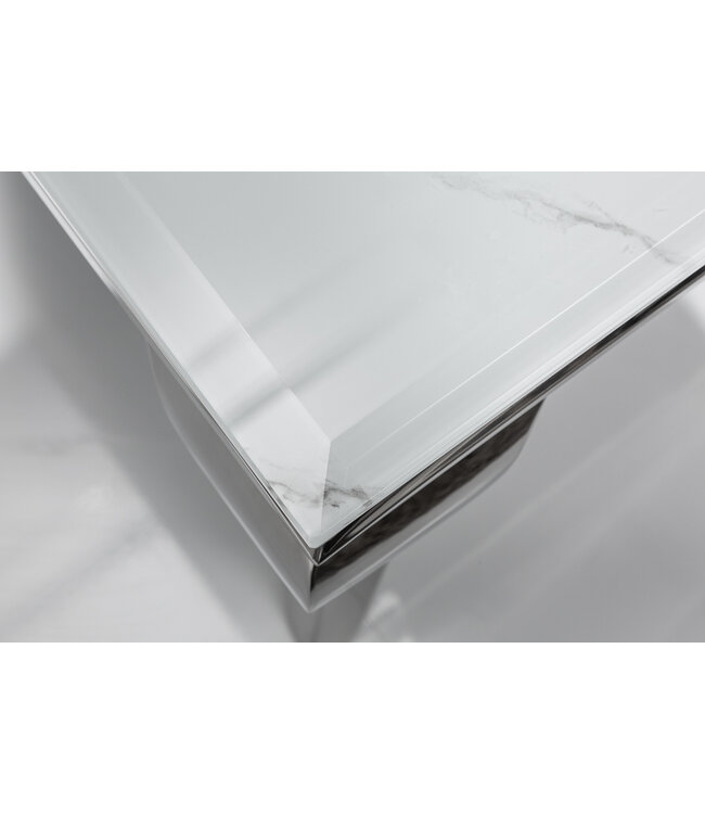 Invicta Interior Elegante salontafel MODERN BAROQUE 100cm glazen blad in marmerlook roestvrijstalen poten - 39998