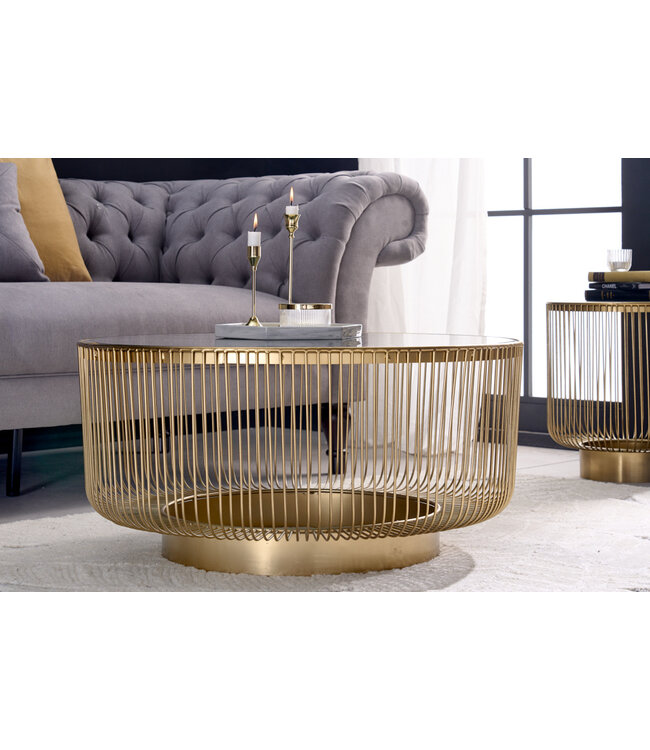 Invicta Interior Ronde salontafel VARIATION 80cm goud metalen frame zwart glas handgemaakt vintage design - 43233