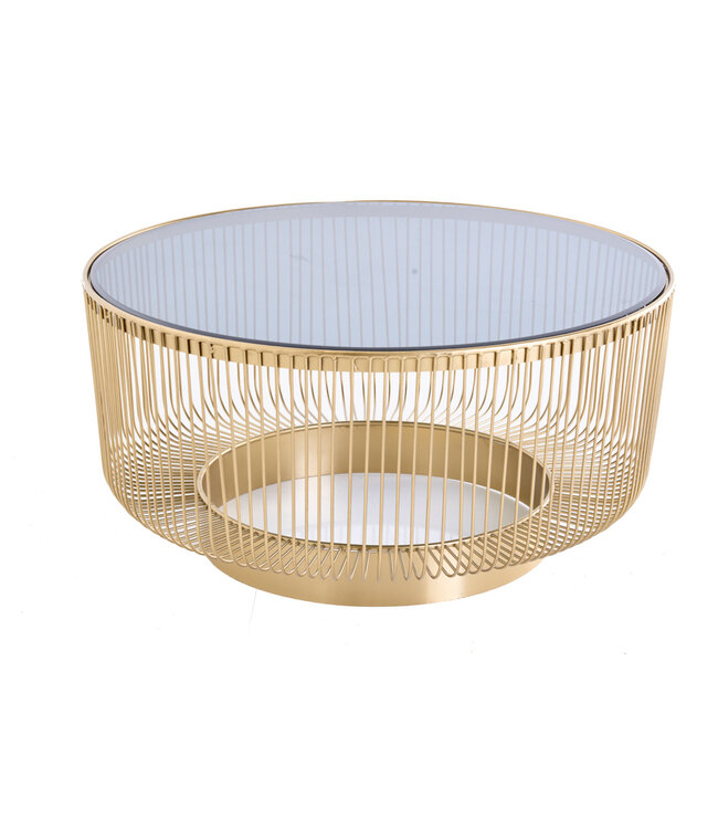 Invicta Interior Ronde salontafel VARIATION 80cm goud metalen frame zwart glas handgemaakt vintage design - 43233