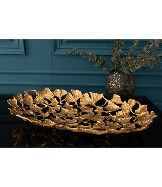 Invicta Interior Decoratieve kom GINKGO LEAFS 40cm goud handgemaakt metaal - 41795