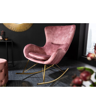 Invicta Interior Design schommelstoel SCANDINAVIA SWING oud roze goud metalen fluwelen fauteuil - 43144