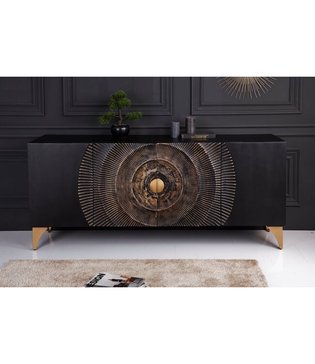 Invicta Interior Handgemaakt dressoir GOLDEN SUNSET 180cm zwart goud mangohout - 41742