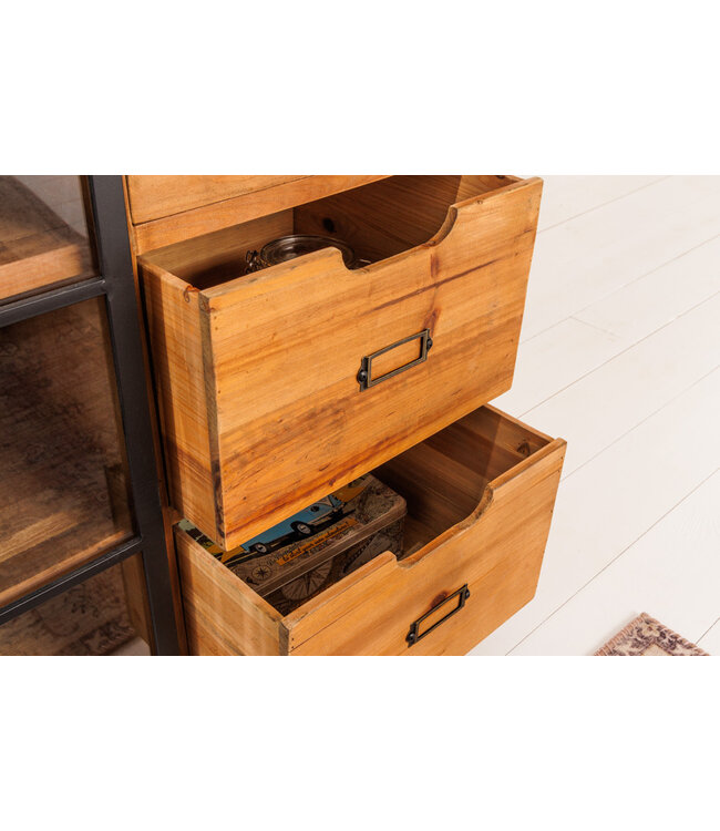 Invicta Interior Massief dressoir HERITAGE 148 cm naturel grenen industrieele deuren metalen vitrinekast - 40881