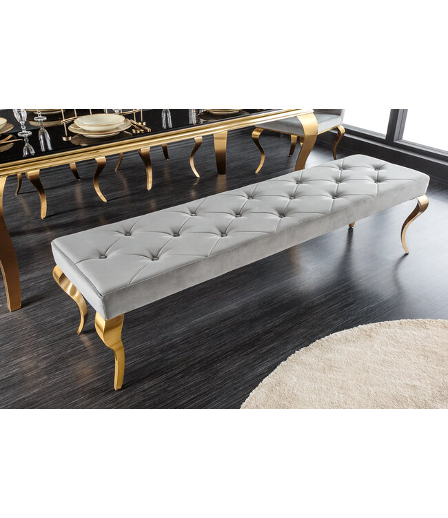 Invicta Interior Design bank MODERN BAROK 175cm grijs fluweel goud roestvrij staal - 43385