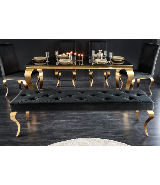 Invicta Interior Design bank MODERN BAROK 175cm zwart fluweel goud roestvrij staal - 43386