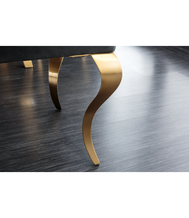 Invicta Interior Design bank MODERN BAROK 175cm zwart fluweel goud roestvrij staal - 43386