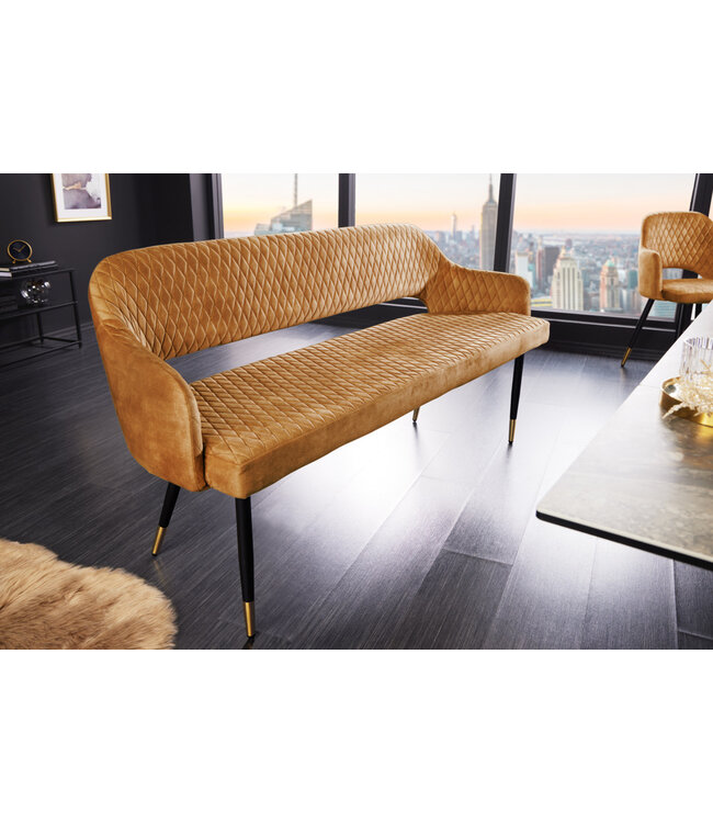 Invicta Interior Design bank PARIS 160cm mosterdgeel fluwelen retro rugleuning - 43681