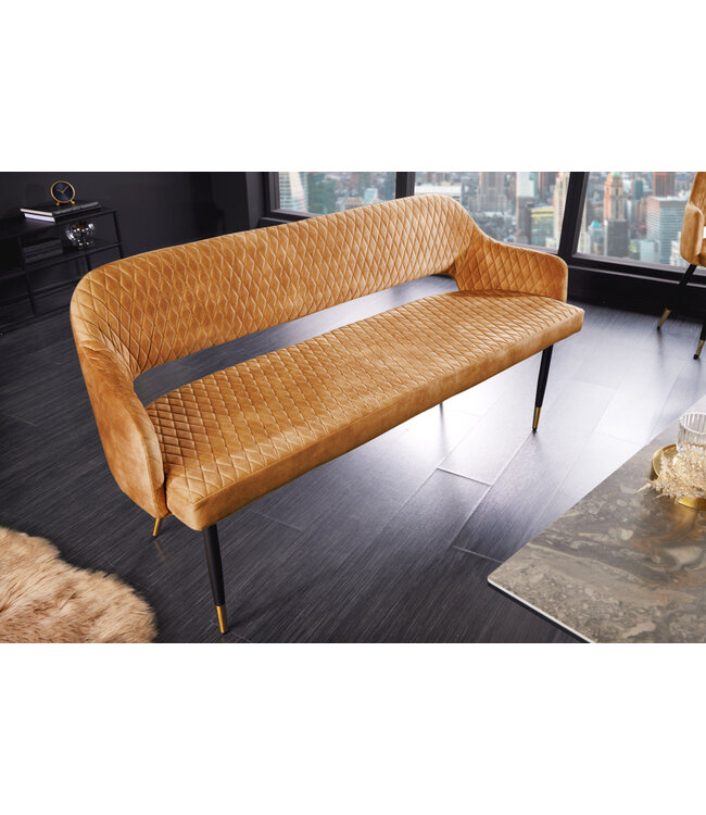 Invicta Interior Design bank PARIS 160cm mosterdgeel fluwelen retro rugleuning - 43681