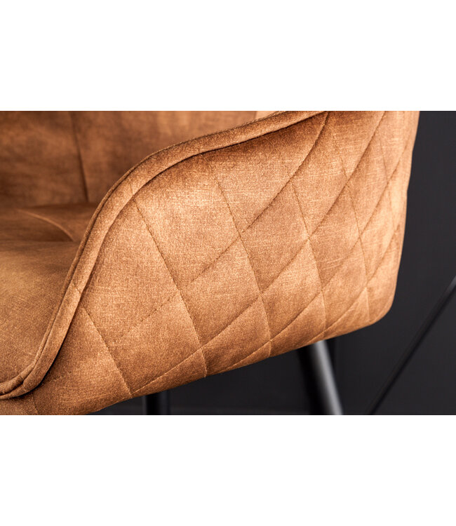 Invicta Interior Design barkruk EUPHORIA bruin fluweel zwart metalen poten barstoel met rugleuning - 43689