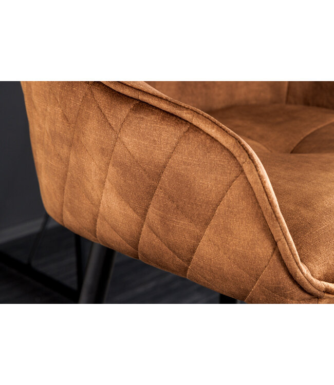 Invicta Interior Design barkruk EUPHORIA bruin fluweel zwart metalen poten barstoel met rugleuning - 43689