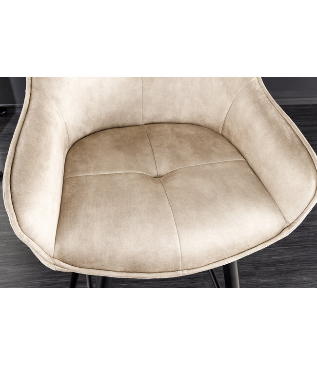 Invicta Interior Design barkruk EUPHORIA champagne grijs fluweel zwart metalen poten barstoel met rugleuning - 43686