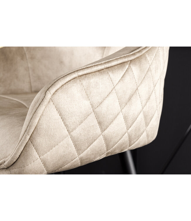 Invicta Interior Design barkruk EUPHORIA champagne grijs fluweel zwart metalen poten barstoel met rugleuning - 43686