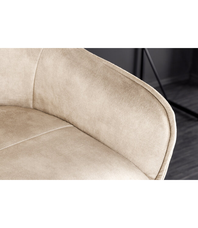 Invicta Interior Design barkruk EUPHORIA champagne grijs fluweel zwart metalen poten barstoel met rugleuning - 43686