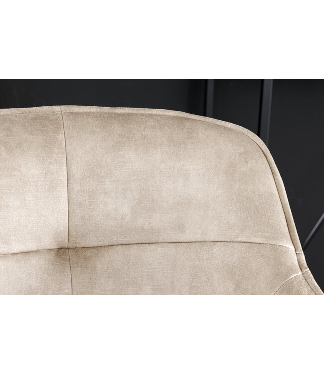 Invicta Interior Design barkruk EUPHORIA champagne grijs fluweel zwart metalen poten barstoel met rugleuning - 43686