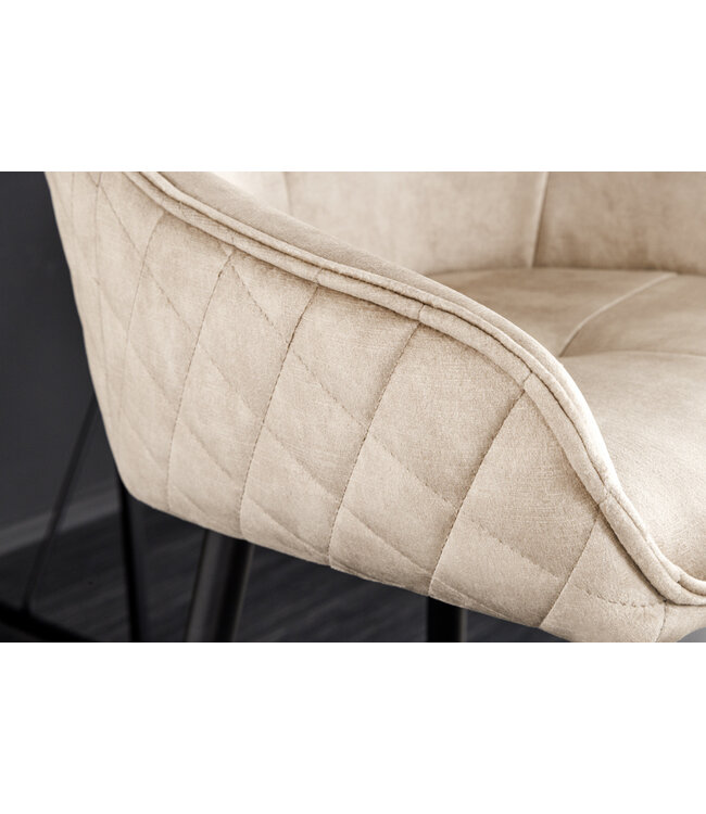 Invicta Interior Design barkruk EUPHORIA champagne grijs fluweel zwart metalen poten barstoel met rugleuning - 43686