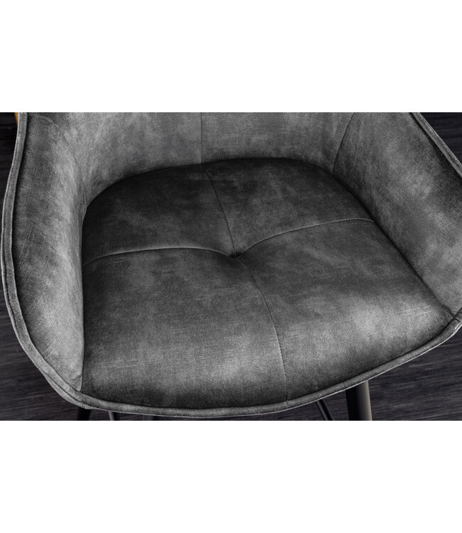 Invicta Interior Design barkruk EUPHORIA grijs fluweel zwart metalen poten barstoel met rugleuning - 43690