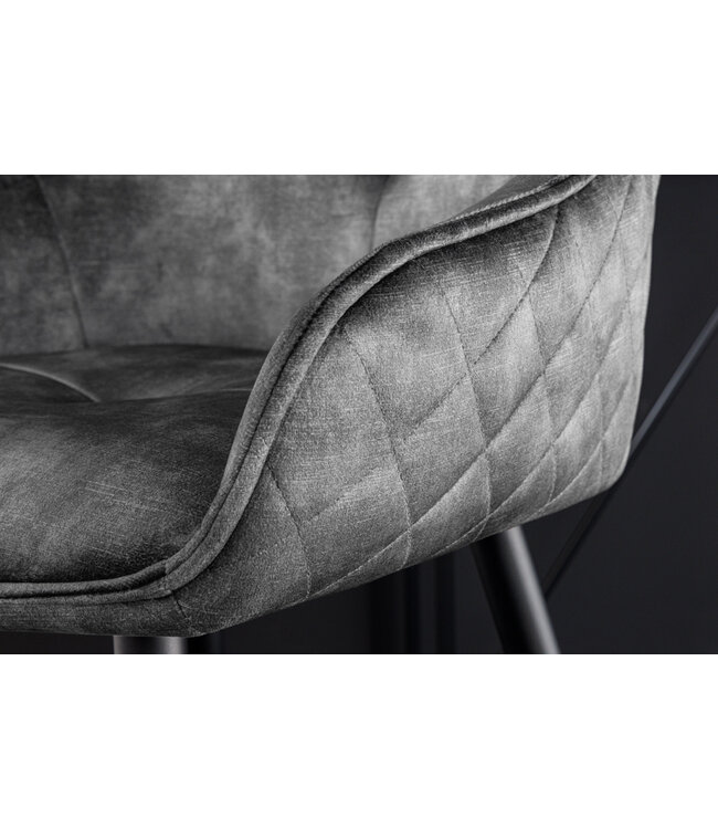 Invicta Interior Design barkruk EUPHORIA grijs fluweel zwart metalen poten barstoel met rugleuning - 43690