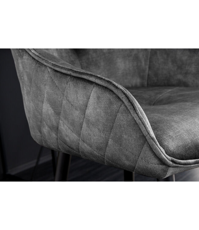 Invicta Interior Design barkruk EUPHORIA grijs fluweel zwart metalen poten barstoel met rugleuning - 43690