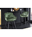 Invicta Interior Design barkruk EUPHORIA groen fluweel zwart metalen poten barstoel met rugleuning - 43688