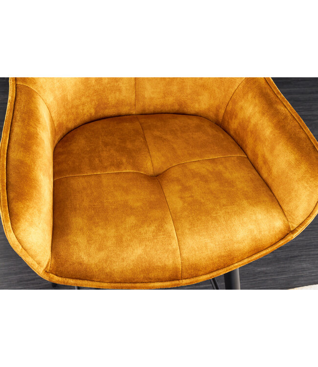Invicta Interior Design barkruk EUPHORIA mosterdgeel fluweel zwart metalen poten barstoel met rugleuning - 43687