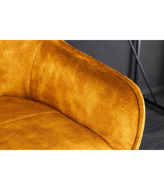 Invicta Interior Design barkruk EUPHORIA mosterdgeel fluweel zwart metalen poten barstoel met rugleuning - 43687