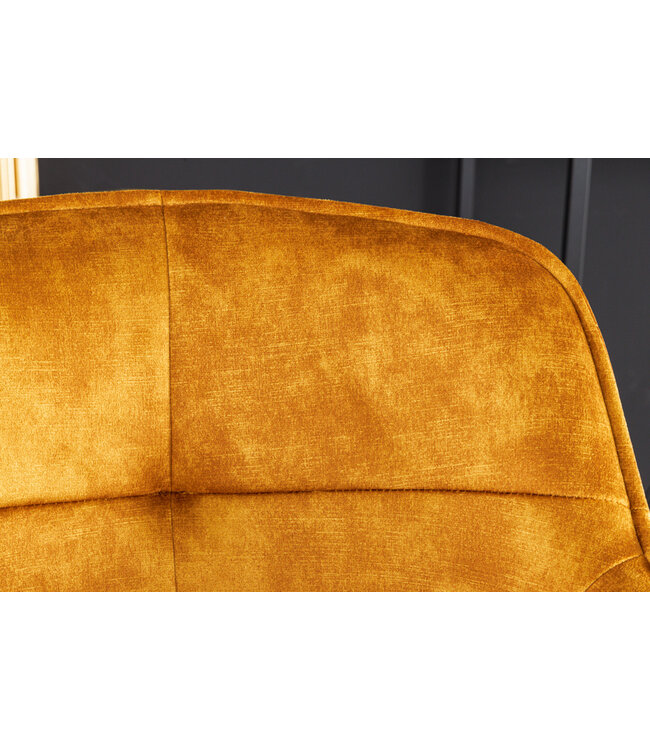 Invicta Interior Design barkruk EUPHORIA mosterdgeel fluweel zwart metalen poten barstoel met rugleuning - 43687